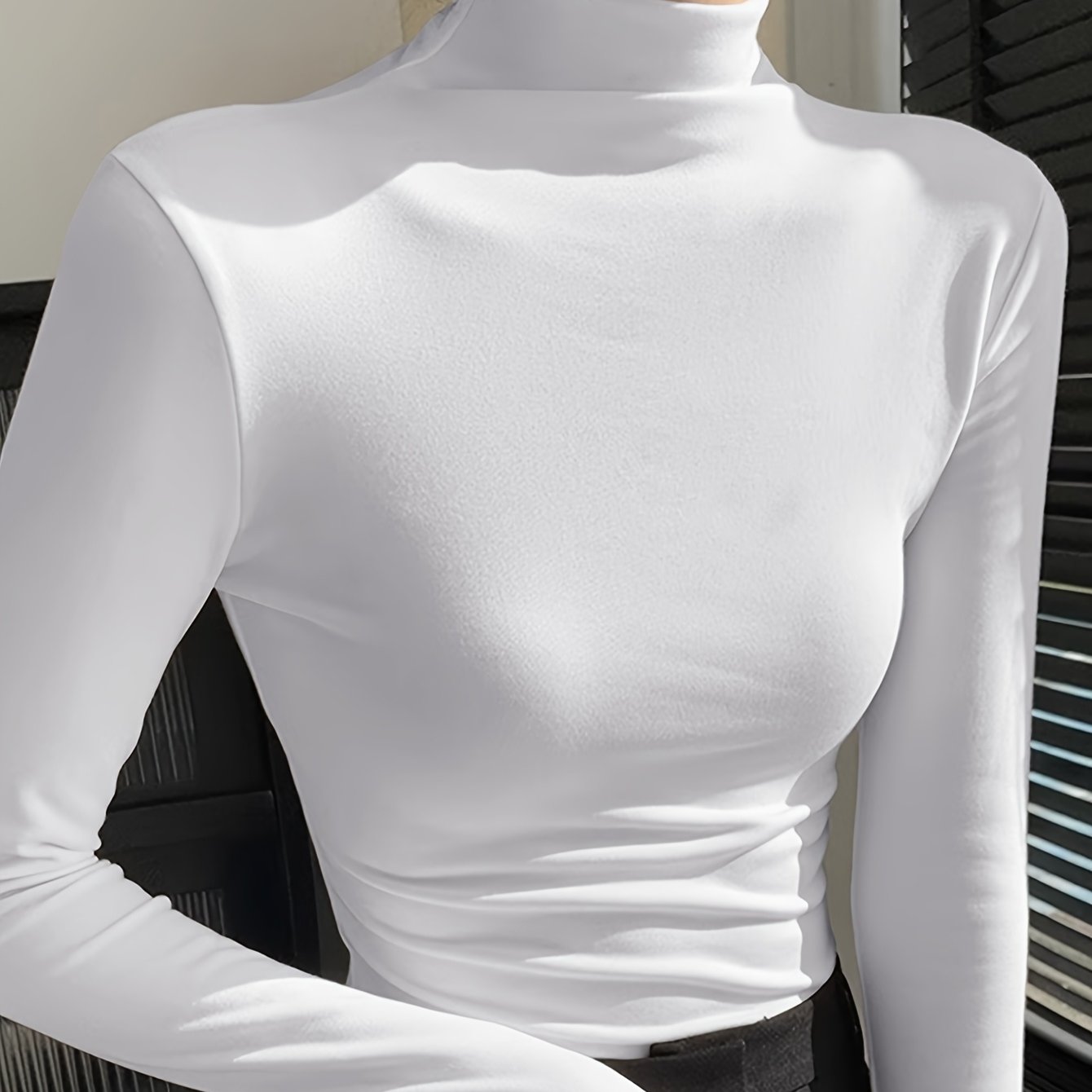 Women's Brushed Turtleneck Base Layer Top - Thermal Shirt For Winter, Versatile Outerwear Or Layering Piece, Solid Color Mid-weight Top, Winter Clothing, Elastic Fabric