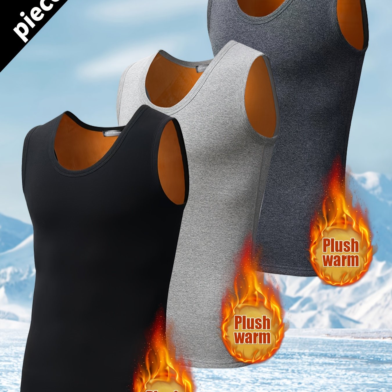 TEMU 3pcs Men's Warm Vest Thickened Fleece Tight Sports Bodycon Warm Windproof Golden Vest Vest Outdoor Outdoor Climbing Home Fitness, Autumn/winter