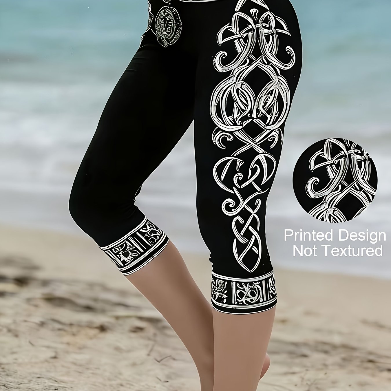 E-shop Elegante, ansteckende Damen 3/4 Leggings mit 2D-Druck von viktorianischen Ethno-Mustern für lässige Outdoor-Bekleidung zu jeder Jahreszeit