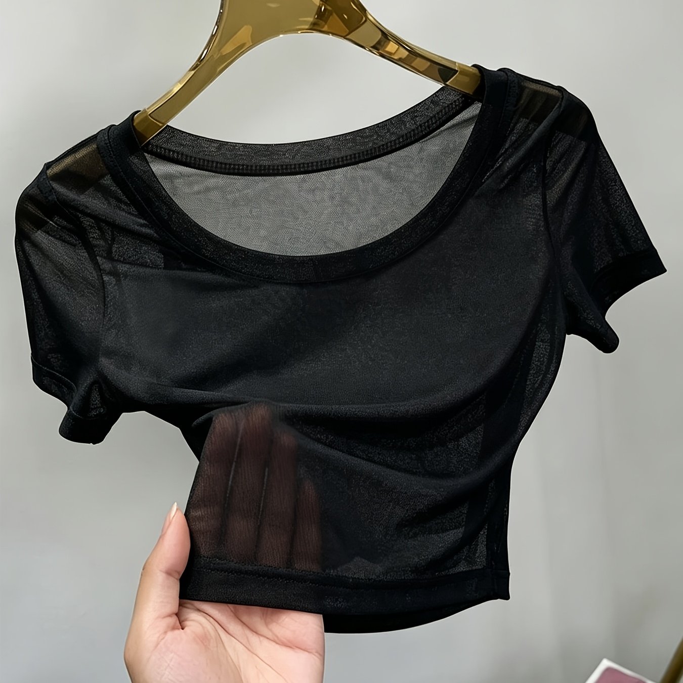 TEMU Short Mesh Sheer Bodycon Sexy Camisole Top With Short Sleeves For Women