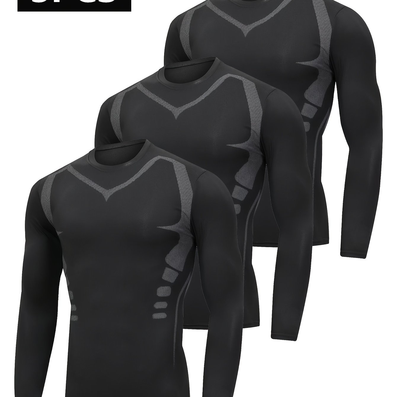 TEMU New 3pcs Set With , Long-sleeve Sportswear For Men, Suitable For Spring And Autumn, Tight-fitting Training Tops For Fitness, Basketball, And