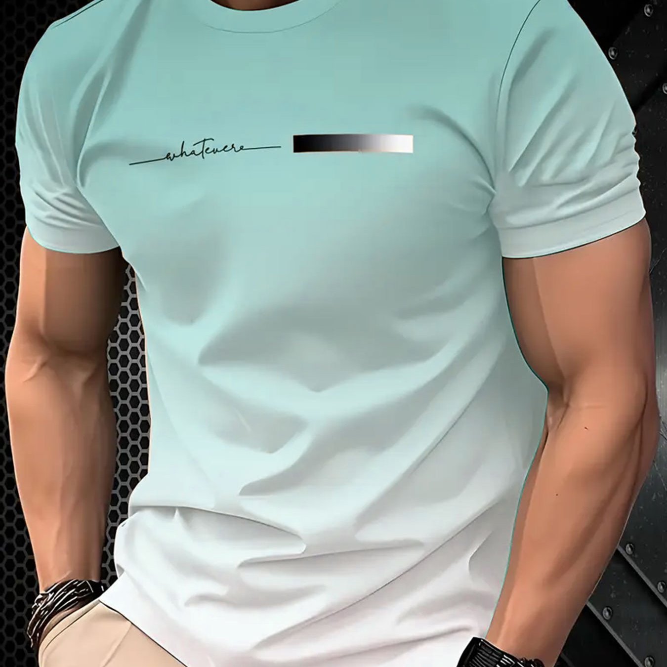 TEMU This Casual And Simple Summer Men's Short-sleeved T-shirt Features A Gradient Round-neck Top With A Letter Print Design On . A Comfortable And