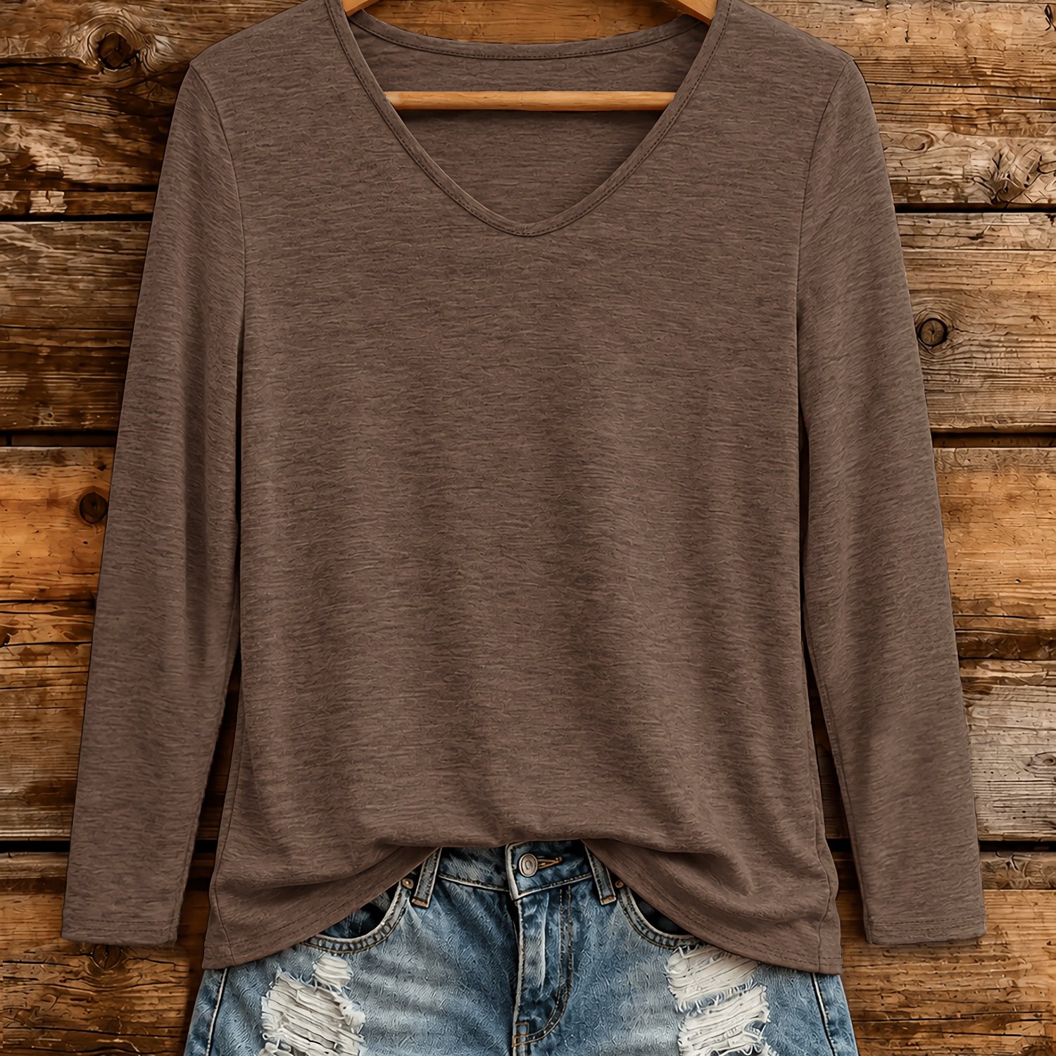 TEMU Haut pull pour femme à col en V et manches longues colorées, T-shirt de base pour femme d'automne