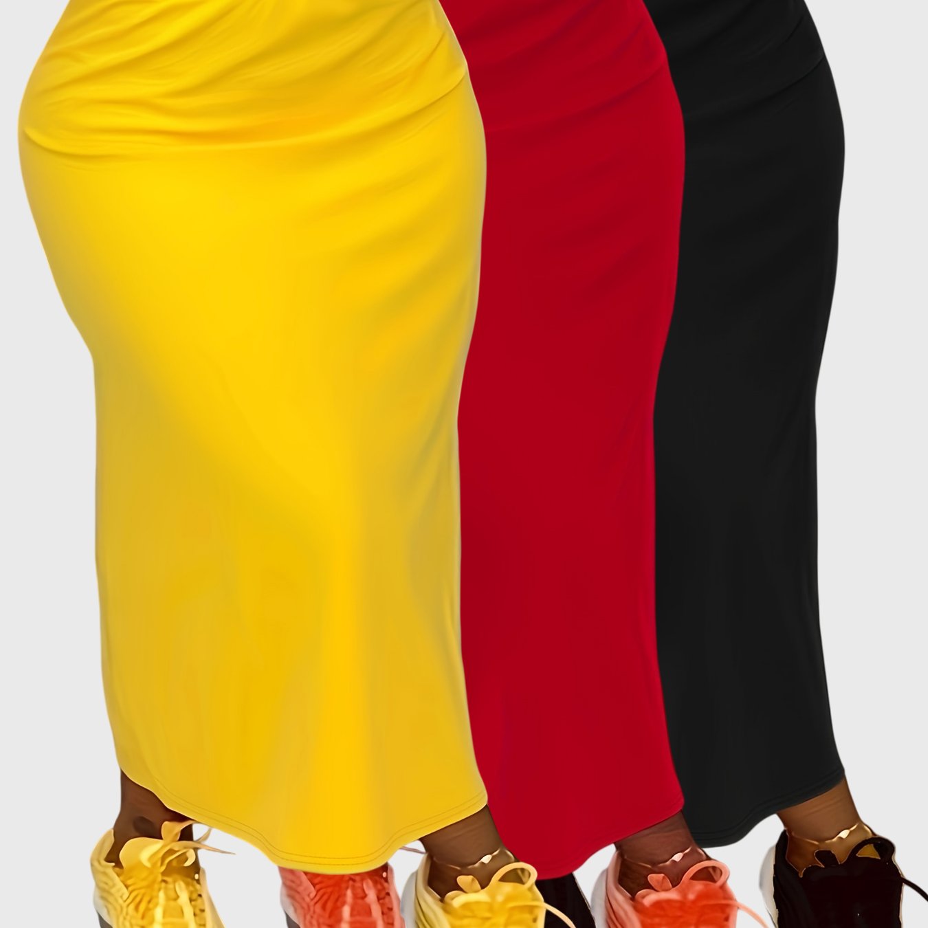 TEMU Plus Size - Plus Size - This 3pcs Set Features A Side Slit Design And Includes Plus-size Straight-cut Long And Midi Skirts In Mid-length And