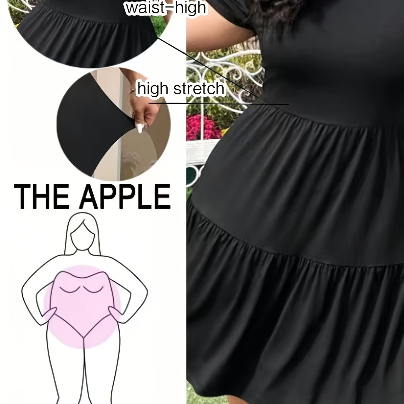 Plus Size - Size Women's New Solid Color Spring Summer Casual Round Neck Layered Pleated Short Sleeve Plus Size Dress