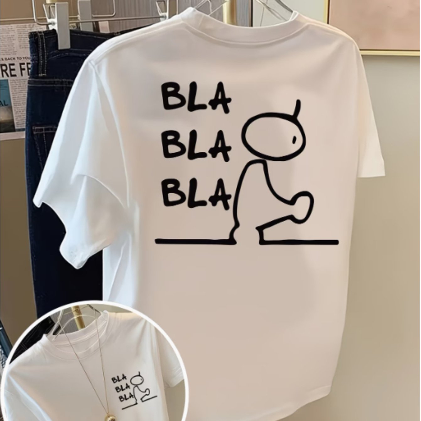 TEMU Front And Back Print Short Sleeve, Bla, Print Top, Round Neck Casual Short Sleeve - Women's Clothing, , Fashionable Easy Item