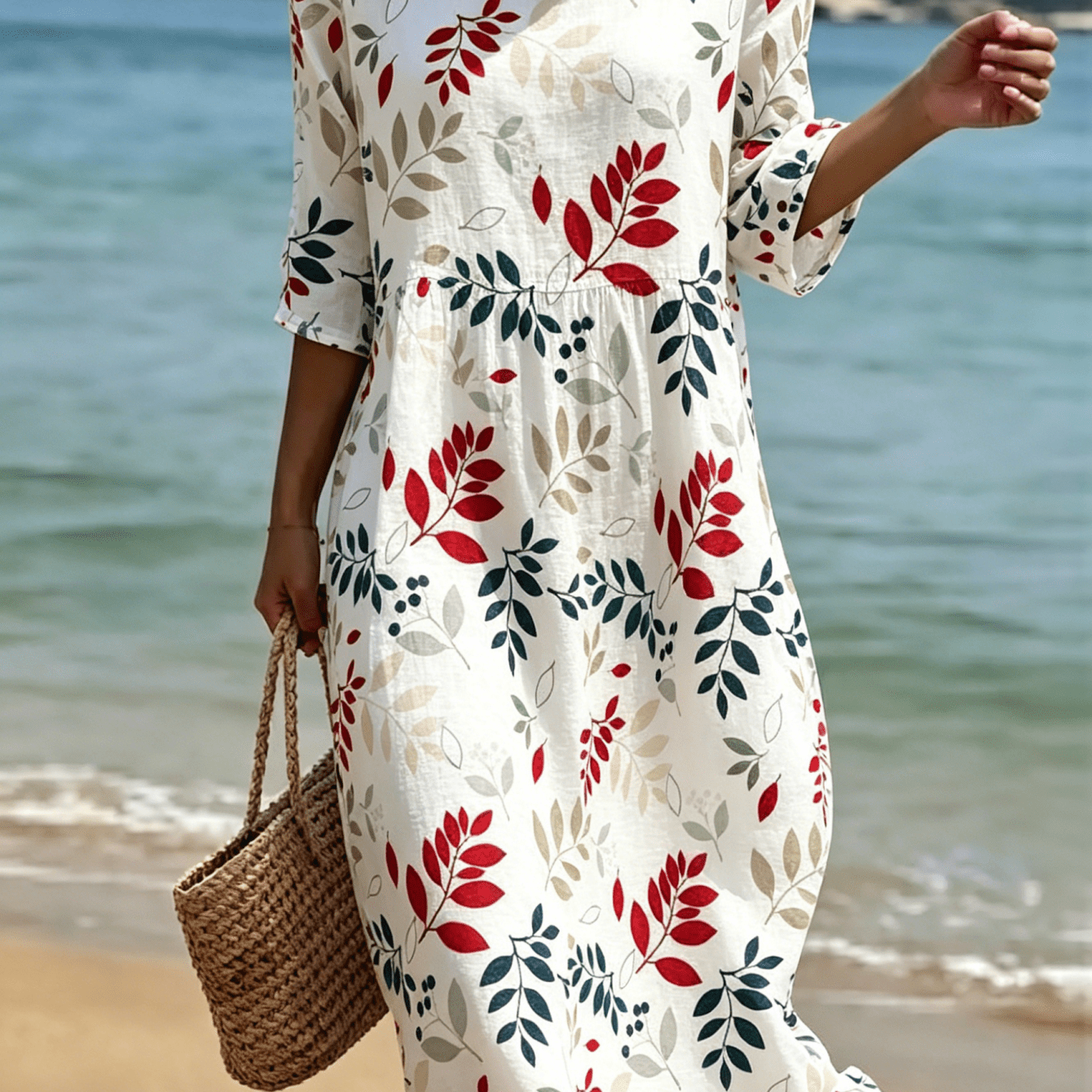 Image of 2026 New Women's Dress Plant Round Neck Summer Dress Suitable For Beach Vacations Summer Carnivals Everyday Wear And Weekend Machine Washable