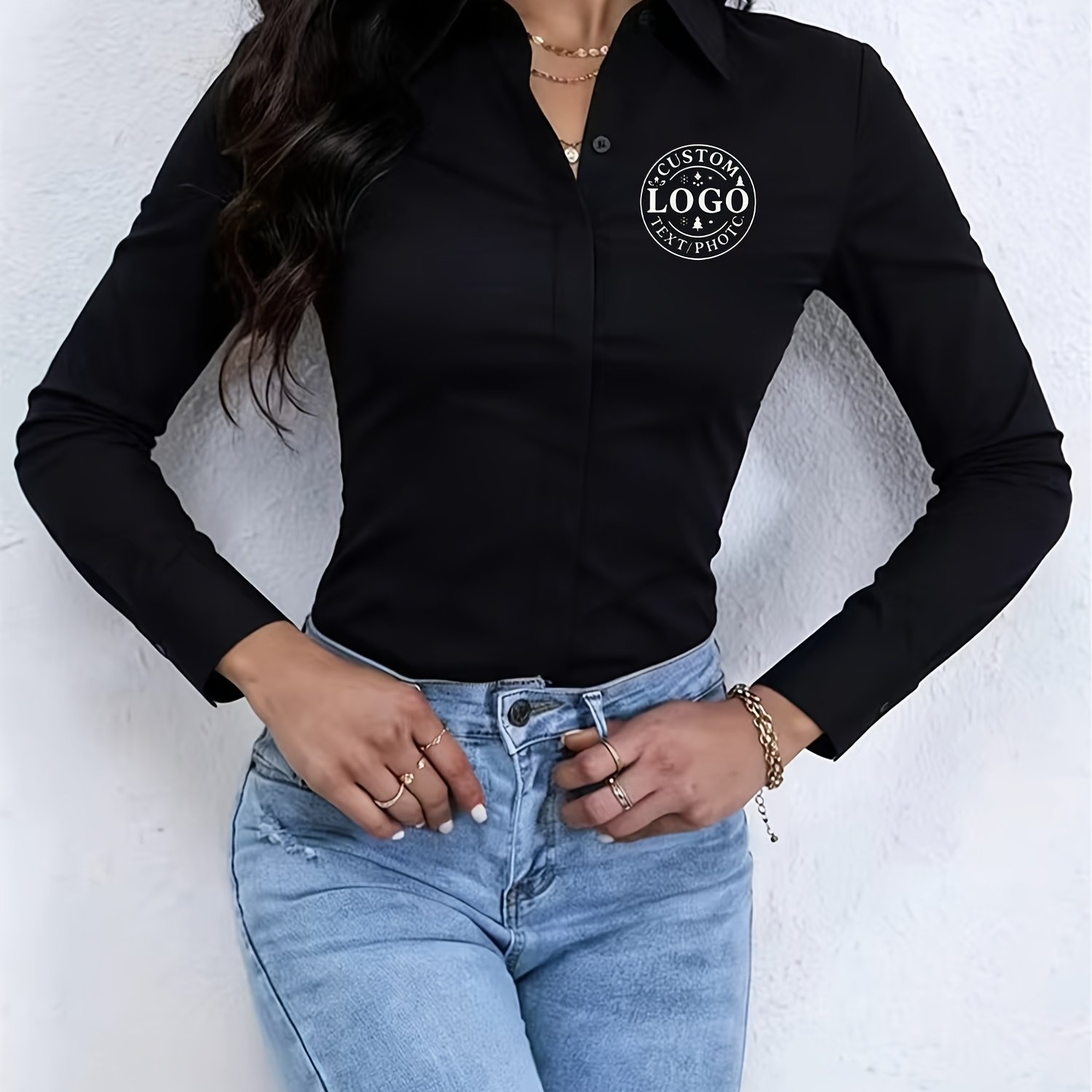 TEMU Easy Versatile Women's Custom Shirt, Formal Long Sleeve Professional Wear