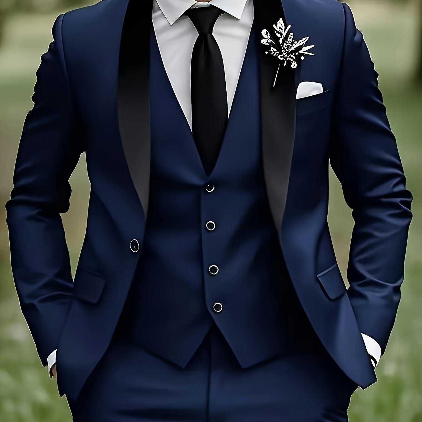 TEMU 3pcs Men's High-end Textured Three-piece Suit Set Plus Size Slim Fit Business Formal Jacket   Vest   Trousers Wedding Best Man Groom Suit Work