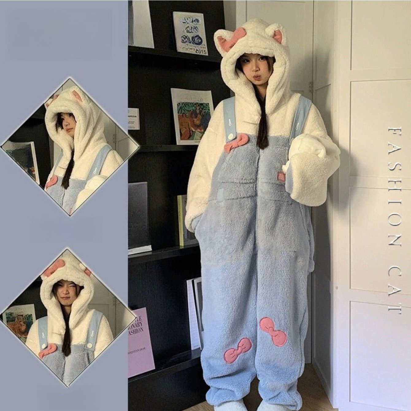 TEMU 【商品名】快適なレディース冬用フード付きロンパース - ソフトなフリース、留め、愛らしい暖かいインドア/アウトドア用ラウンジウェア、冬用ラウンジウェア | ふわふわスリープウェア