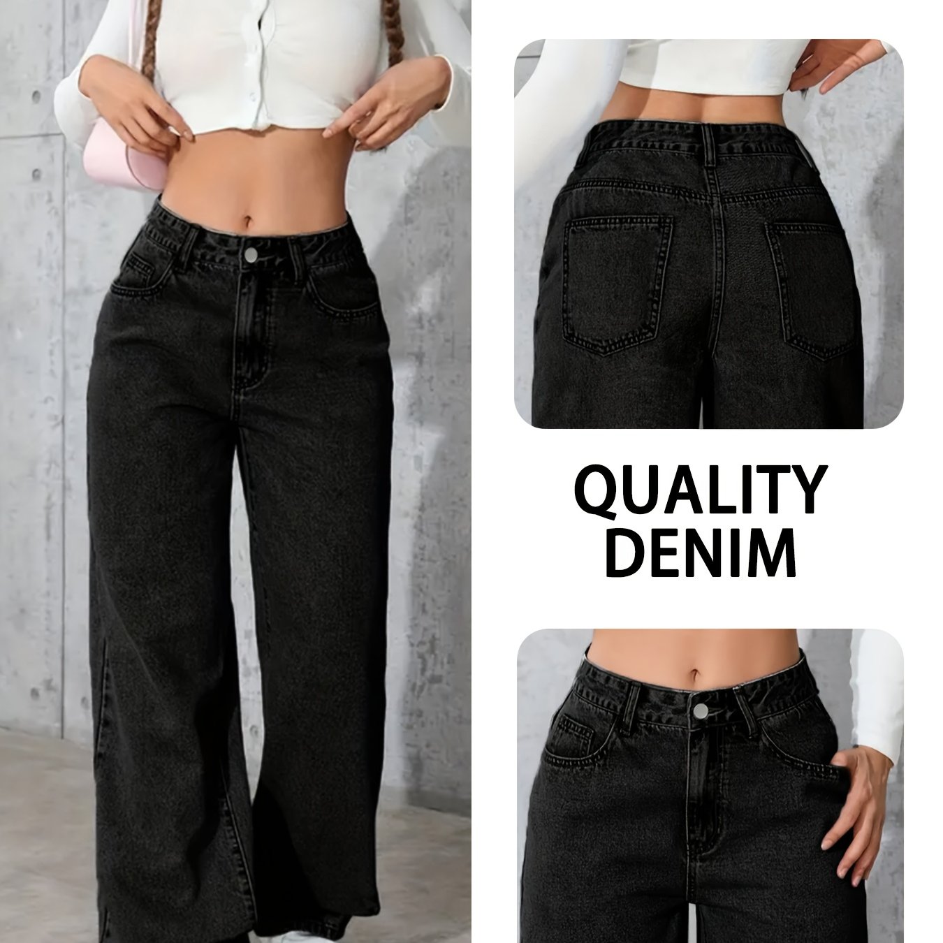 Image of Plus Size Women's Vintage Washed Denim Jeans - Loose Straight Fit, Stretch Casual Trousers, -, Comfortable Wear, Durable Fabric, Wide Leg Pants, Easygoing Style