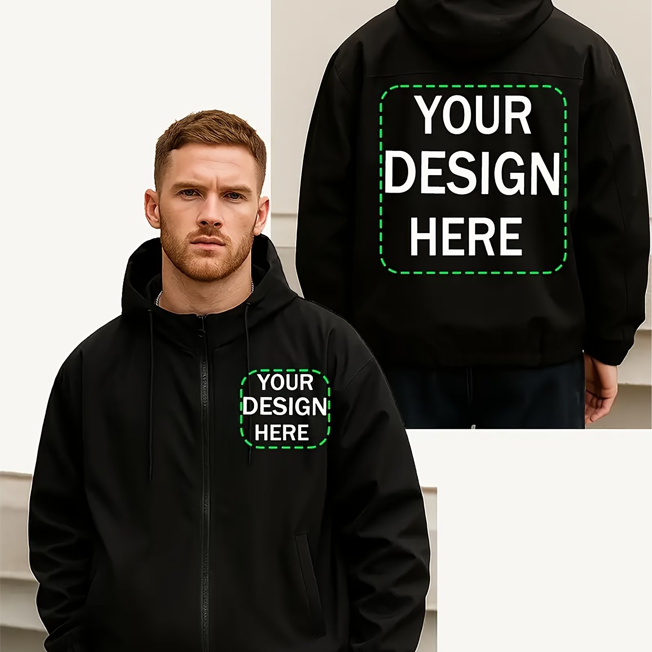 TEMU Customizable Men's Hooded Jackets, Windbreakers, Lightweight, Comfortable, Stylish, Trendy, With Personalized Text Or Logo Design - Suitable For