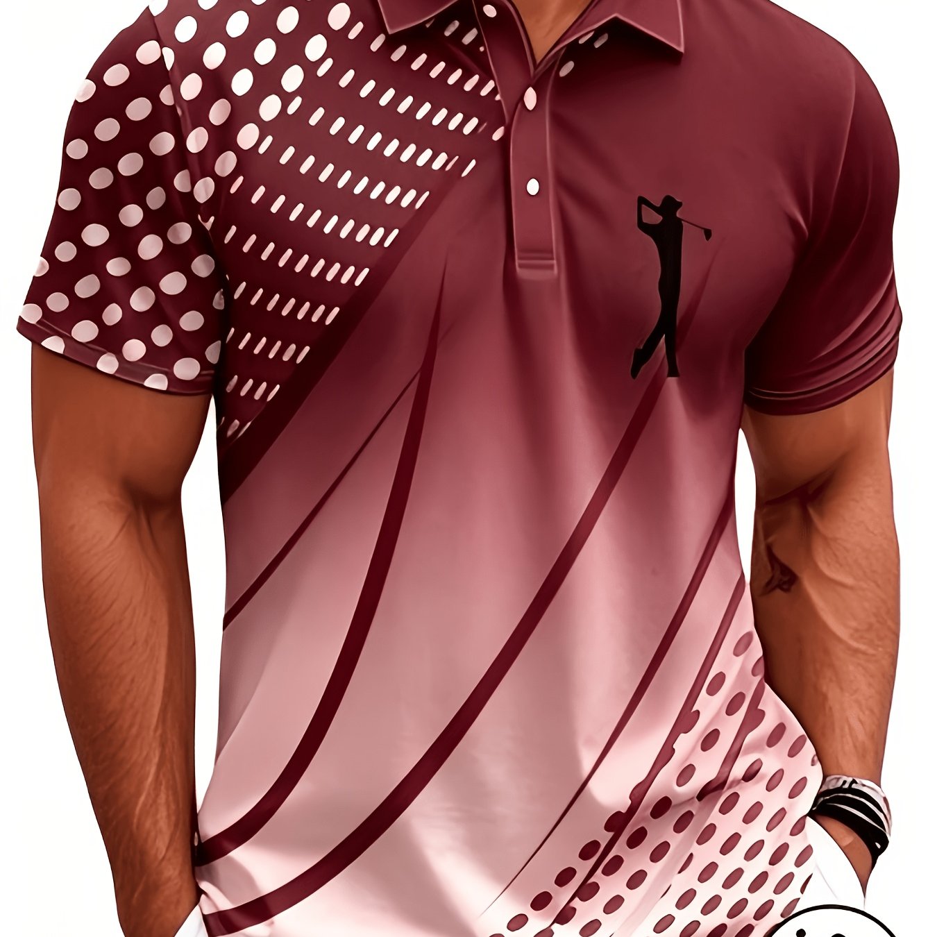 TEMU Golf Silhouette Print Shirt, Wear, Sporty Light Luxury Casual Design, Men's Short-sleeve Top, Trendy, , Versatile For Daily Commuting And Golf