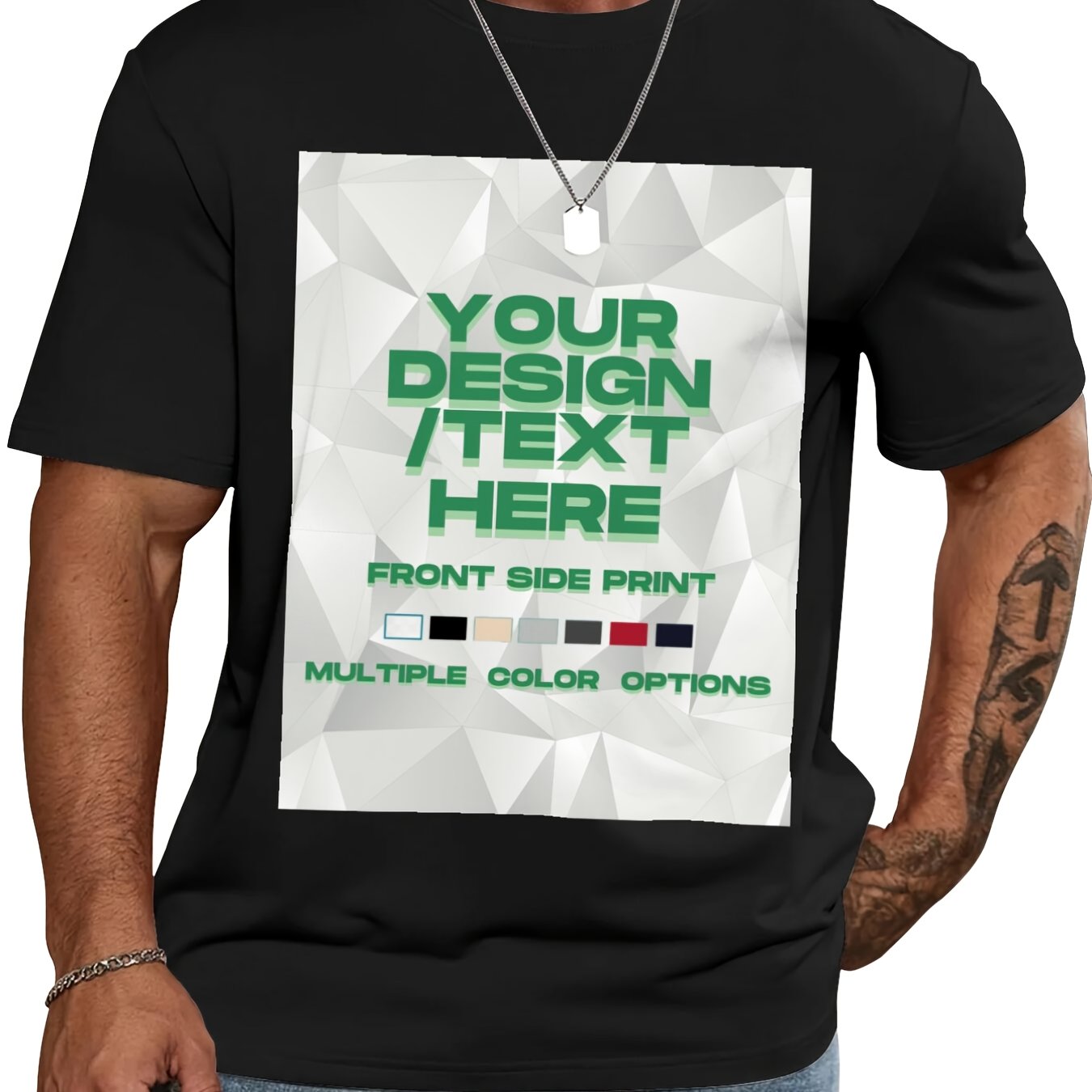 TEMU Oversized Custom Men's Cotton T-shirt Personalized Front Print Plus Size Add Your Image - Men Women Adult Unisex Size - Solid Crew Neck Short