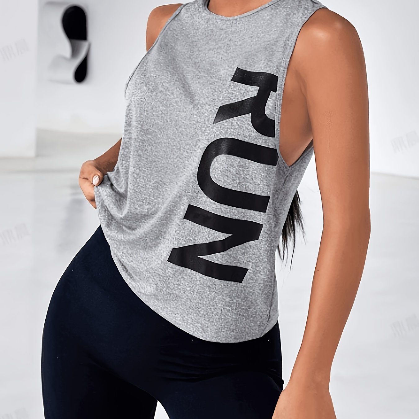 TEMU 1pz Maglietta Senza Maniche Donna - Top da Palestra Traspirante con Scollo e Pannello Lettere Non Imbottito, Blusa Elasticizzata Media per Yoga,