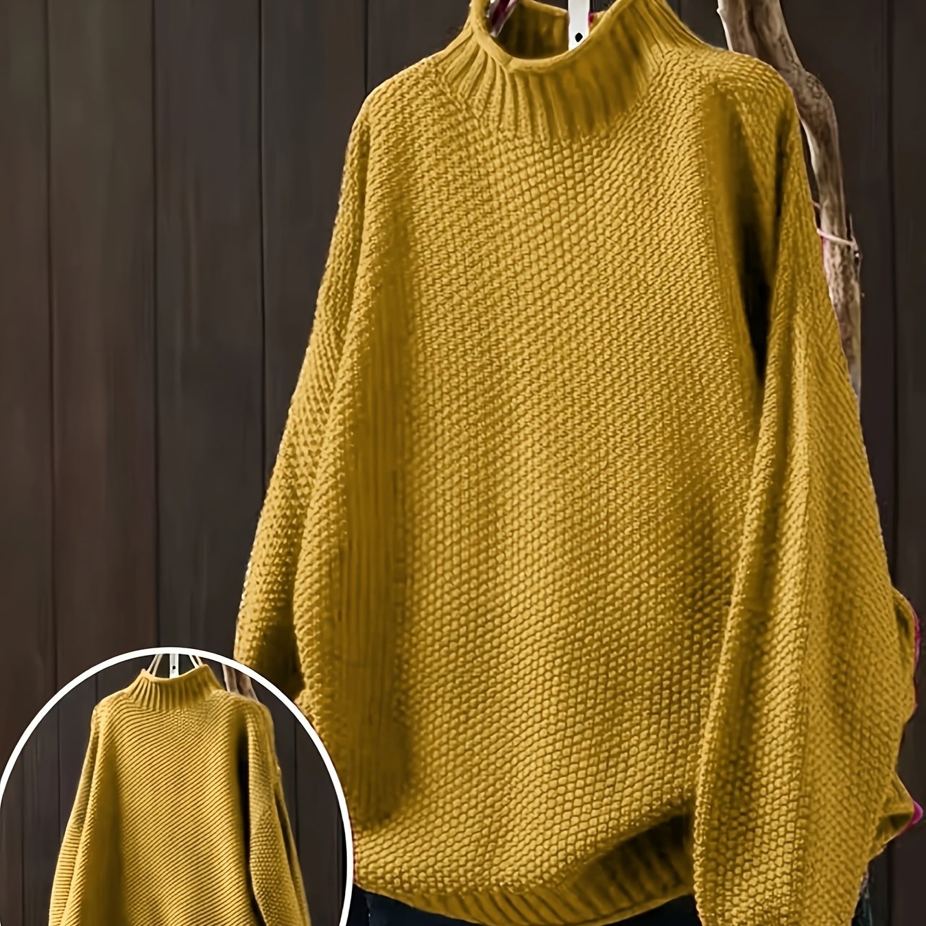 TEMU Pull à manches longues et col semi- pour grande taille