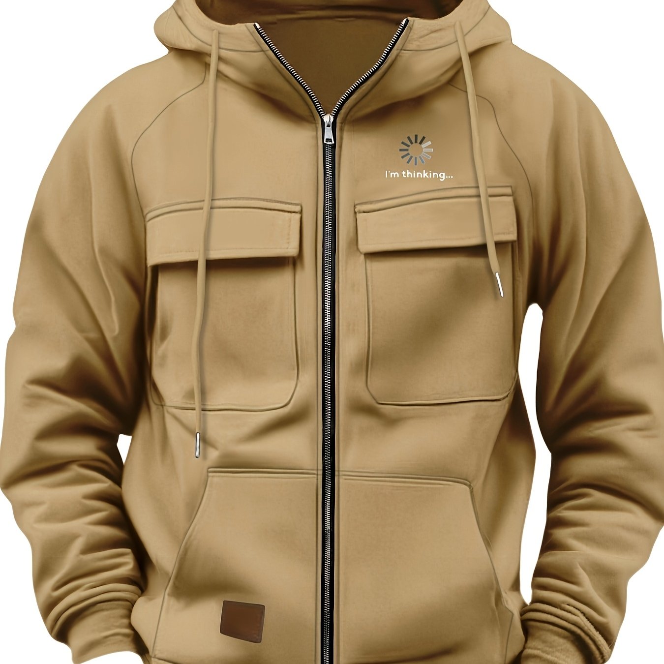 TEMU Men's Fashion Casual 250g Long Sleeve Zip-up Jacket With Pockets, Autumn/winter 2025 New "i'm Thinking Loading..." Letter Graphic Hooded