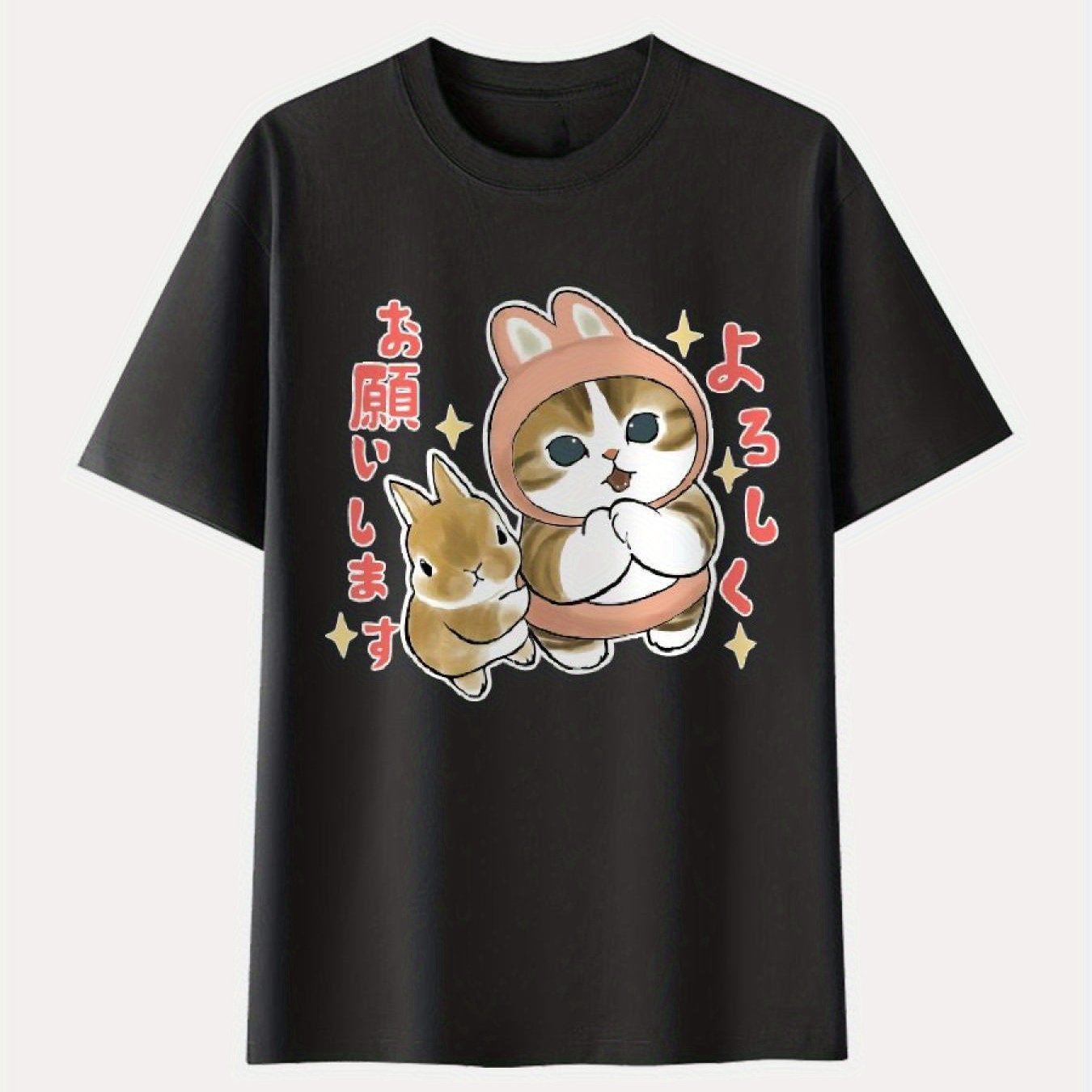 TEMU Men's Graphic Tees Cute Cat Graphic Shirts Polyester