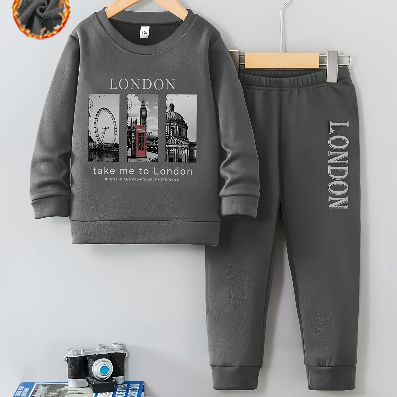 2pcs Boys' Autumn/winter -lined Casual Comfortable Letter Print Crew Neck Long-sleeve Sweatshirt & Stylish Letter Print Sweatpants Set, Suitable For , Perfect For Outdoor