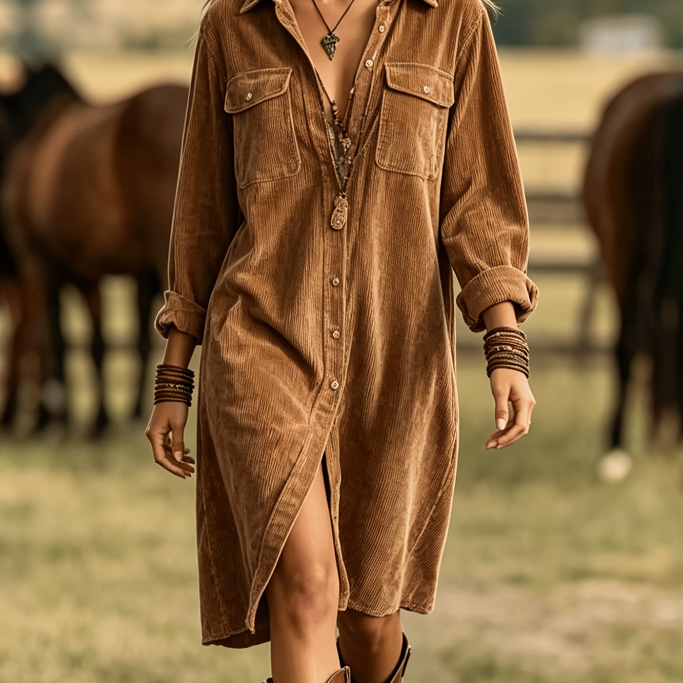 Women's Elegant Western -line Dress With Collar - Long Sleeve Solid Color Suitable For - Wear, Office, Weddings & Semi-formal Events - Machine Washable Non-stretch Dress