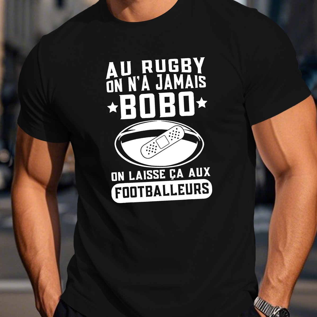 TEMU T-shirt humoristique pour homme - "Au n'a Bobo" , Haut décontracté à col rond et manches courtes, Tee d'été pour les fans de sport, T-shirt de
