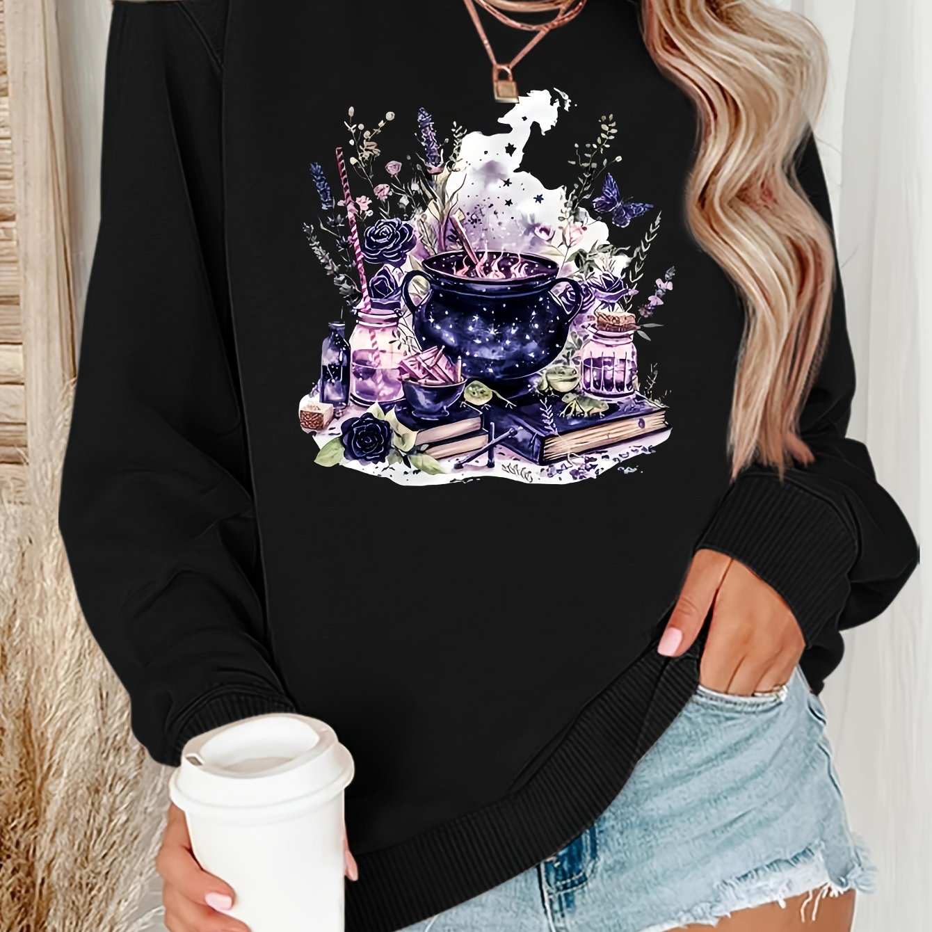 TEMU Graphic Print Pullover Sweatshirt, Long Sleeve Crew Neck Sweatshirt For Fall & Winter, Women's Clothing