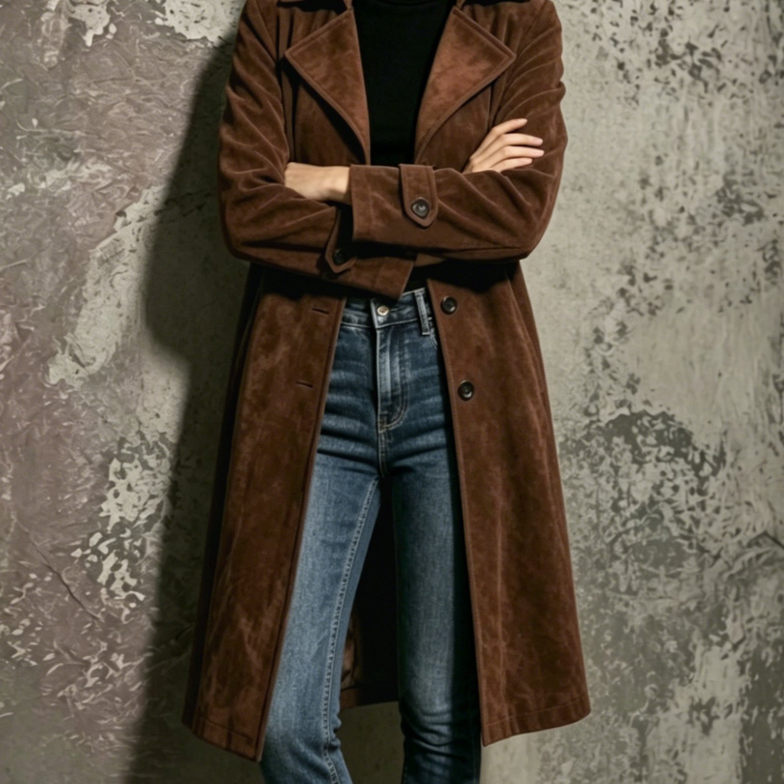 TEMU Elegant Women's Vintage Coat - Classic Lapel Design, Front Button Closure, H-line Cut Machine Washable Single-breasted Style, Office Wear,