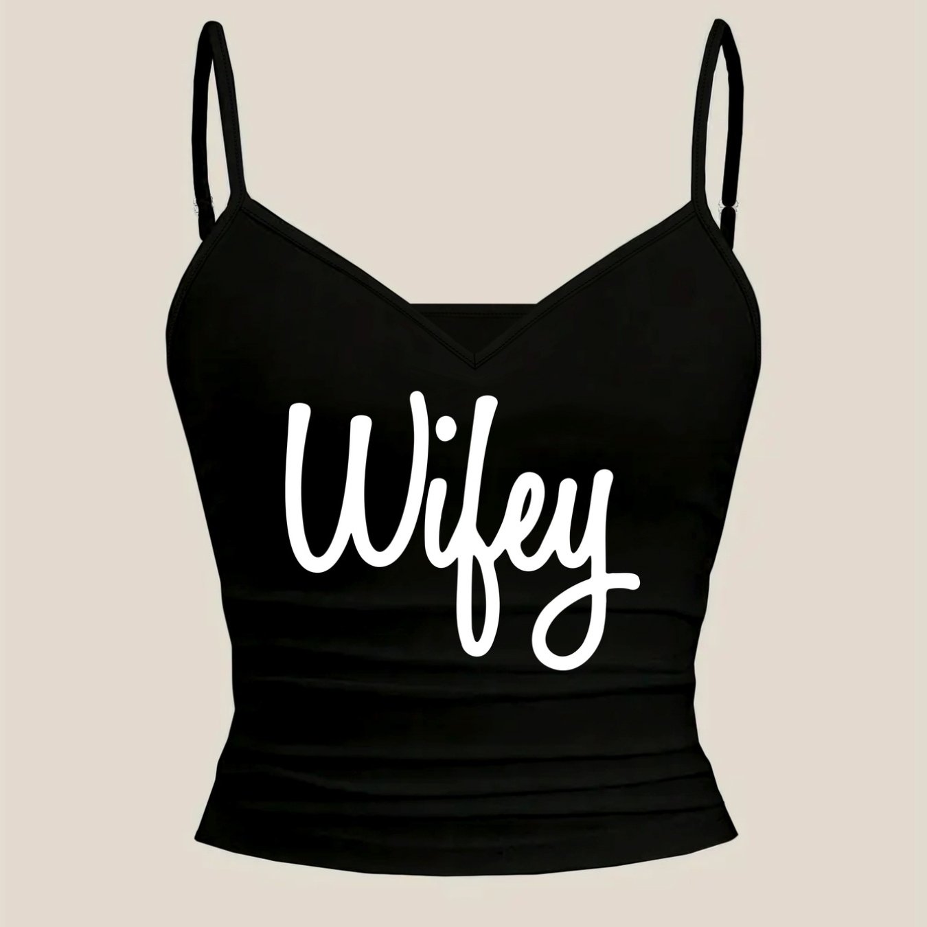 TEMU Wifey Print V-neck Tank Top For Women - Casual Summer And Spring Women's Apparel