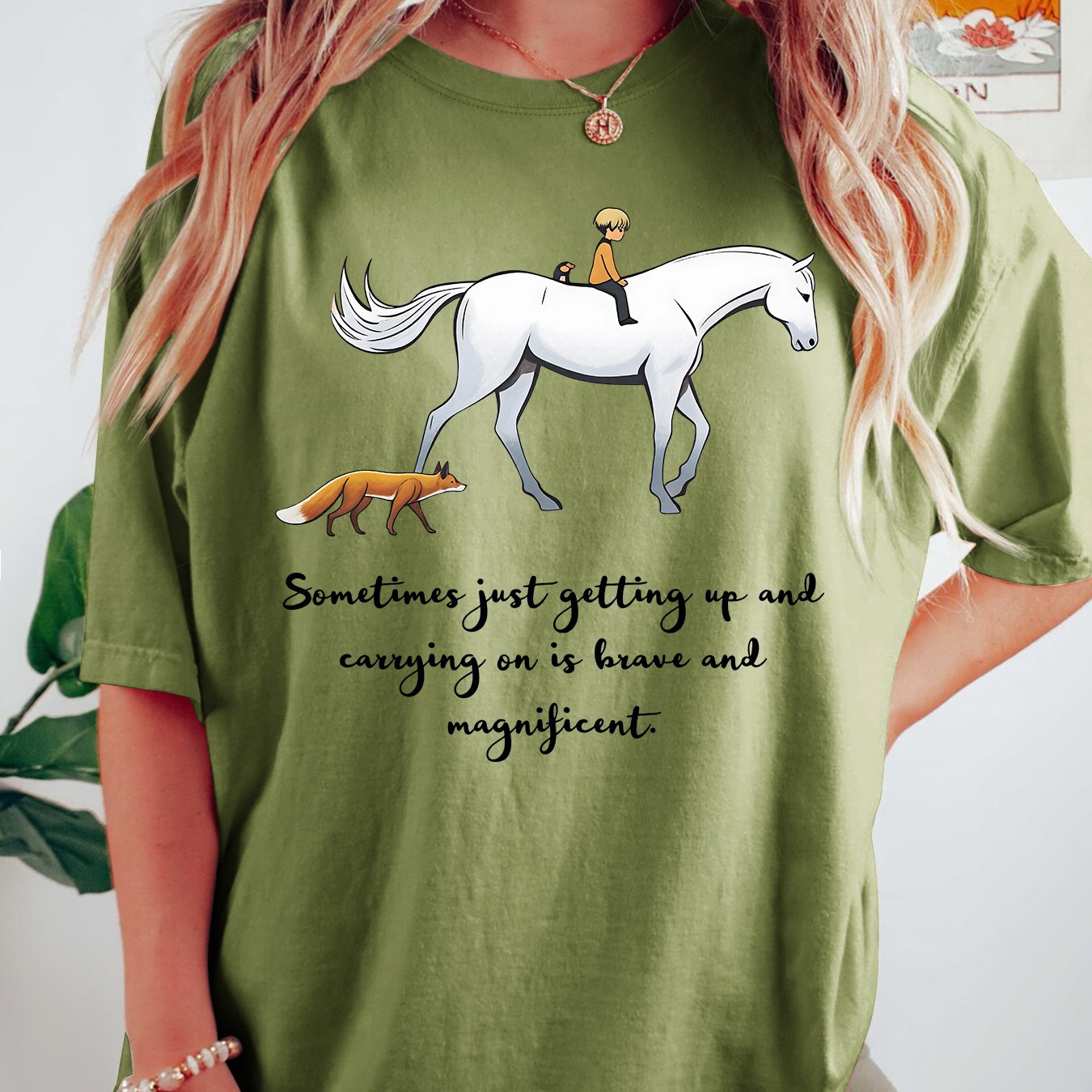 TEMU Women's Summer Plus Size Top | Riding Horse Companion English Cartoon Print Women's T-shirt | Little Riding Horse Companion Gentle Loose Short