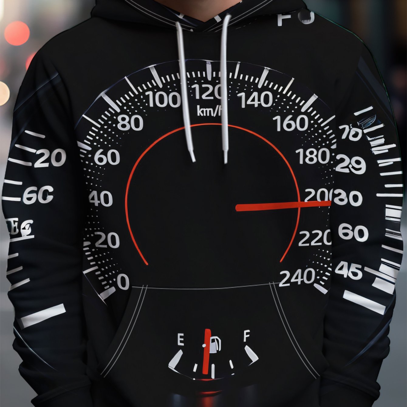 TEMU Men's Style Hooded Sweatshirt With Car Dashboard Displaying 200km/h Speed And Low Oil Level - Featuring A Vibrant Streetwear Aesthetic, Rich In