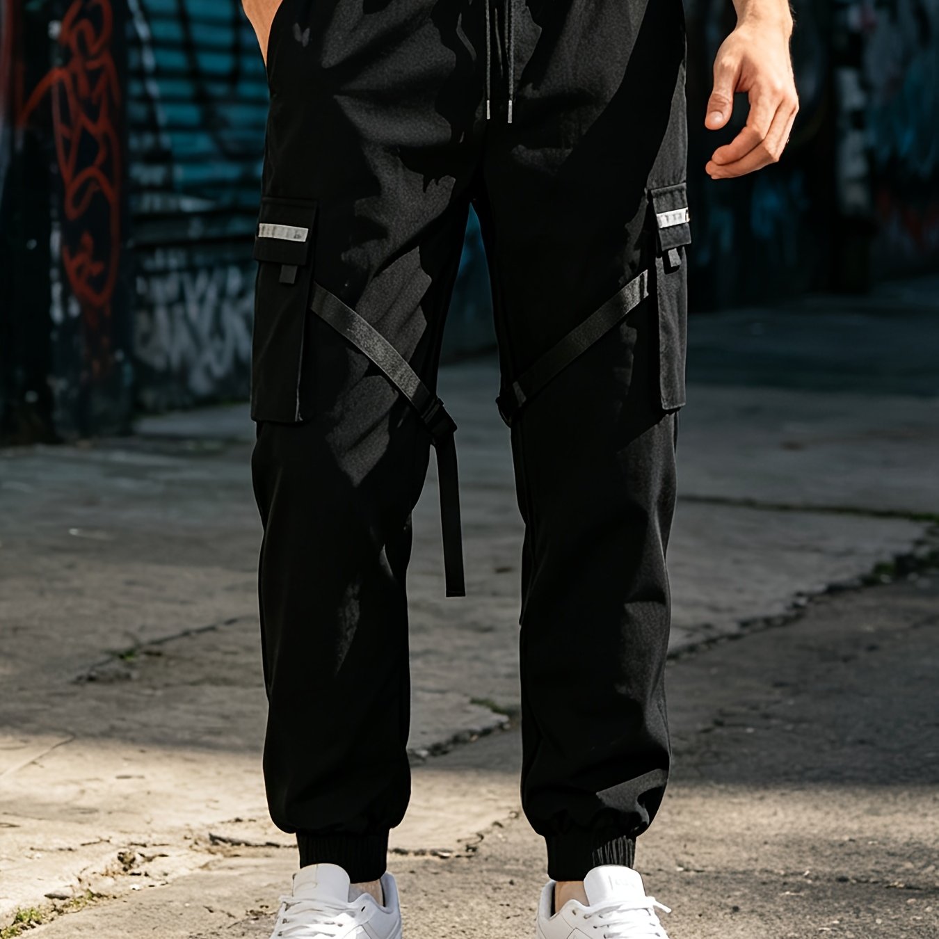 Image of Men's Athletic Outdoor Cargo Long Pants, Hip-hop Style Fashionable Trendy All-match Tapered Multi-pocket Casual Trousers