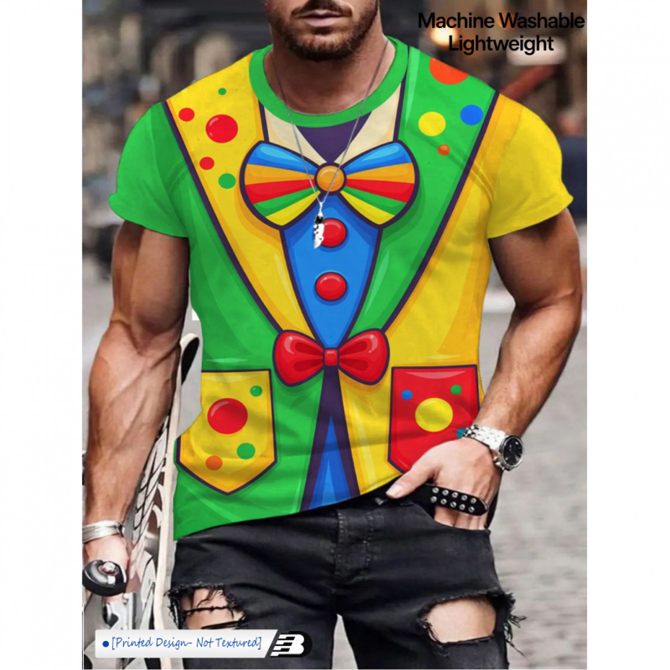 TEMU Men's T-shirt, Fun Clown Pattern Short Sleeve Top, Men's Fashion Individual Print Round Neck Pullover, Casual Leisure Trendy All-match Summer