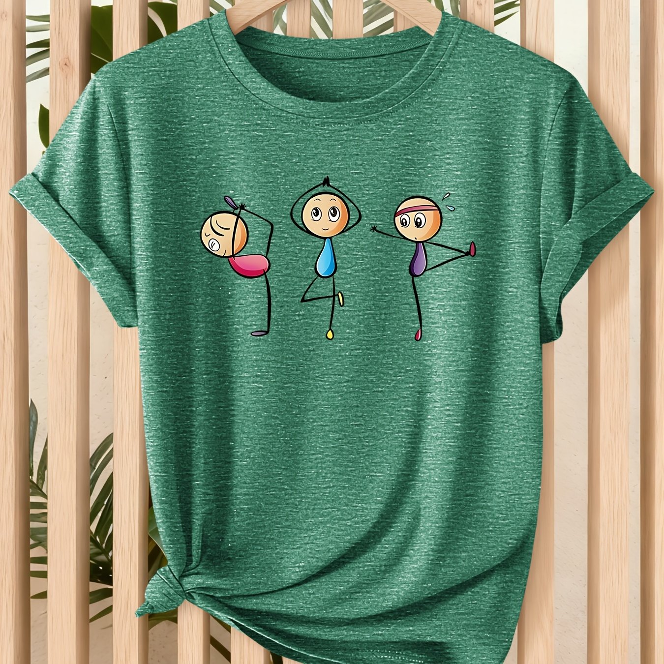 TEMU Yoga Print Women's T-shirt | Sporty Fun Round Neck Short Sleeve | Trendy Casual Cute Top | 2026 Spring And Style Clothing | Elegant Retro Style