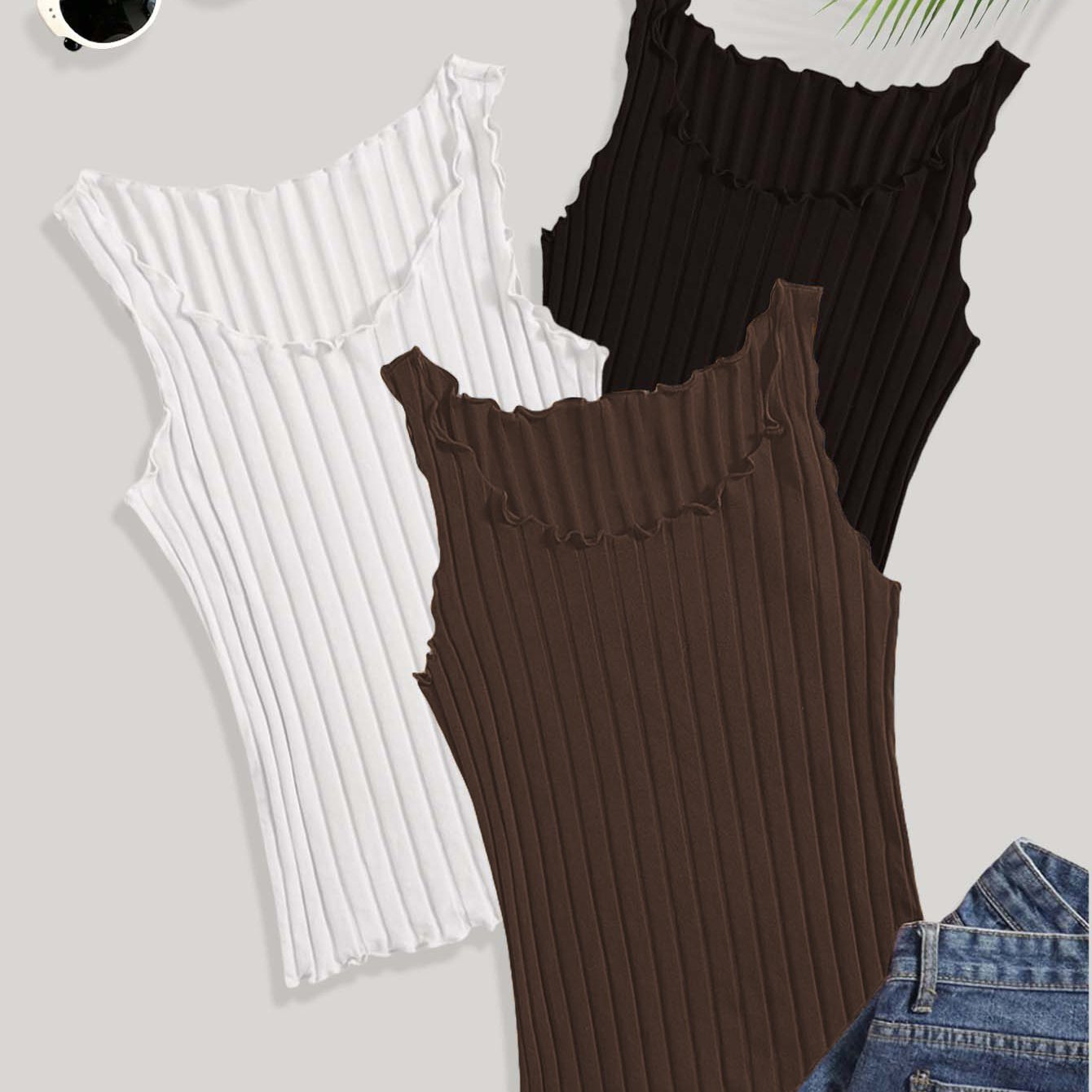 TEMU New Women's Fashion Casual All-match Solid Color Women's Vest 3pcs Set