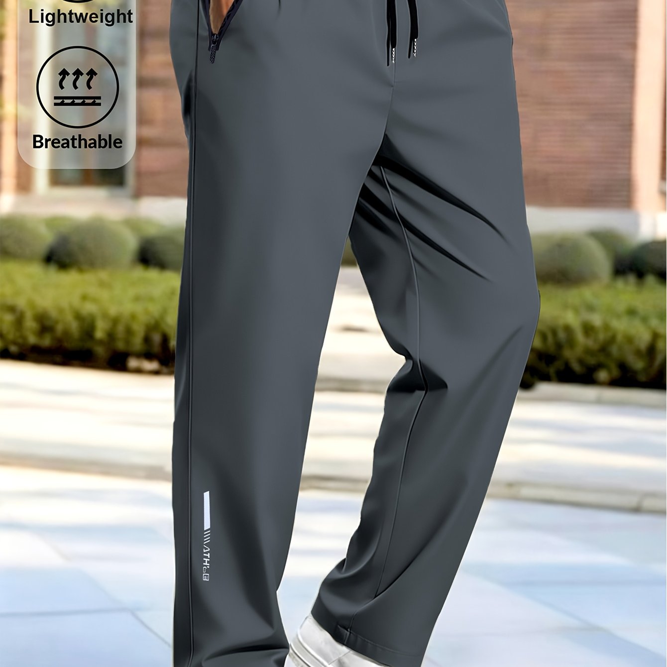 TEMU Men's Casual Cargo Athletic Long Pants, Elastic Fabric Drawstring Waist Double-sided Zipper Pockets, Summer Outdoor Jogging Fitness Exercise