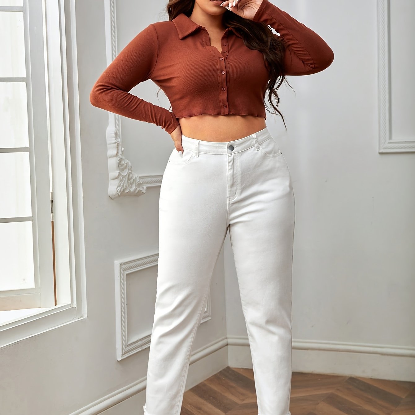 Image of Tall Curve Plus Size Women's Casual Minimalist -fit -hem Denim Pants Denim Jeans