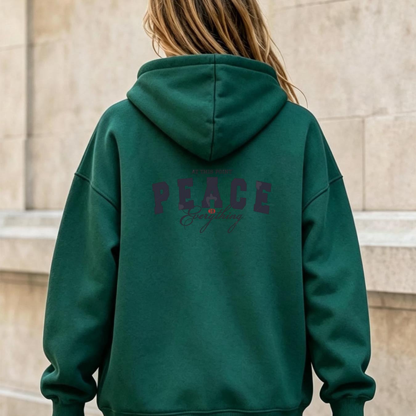 Image of Women Printed Hoodie - Y2k Back Print Peace Pullover Hoodie With Drawstring, Kangaroo Pocket, Simple & Versatile, Local Warehouse, Casual Loose Long Sleeve Tops For Daily Wear /autumn/winter