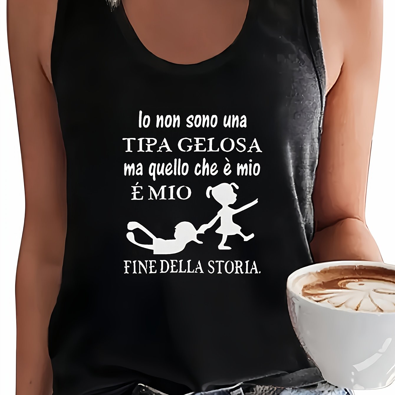 TEMU Canotta senza maniche italiana con stampa divertente "Quello che ", abbigliamento estivo da donna, canotta streetwear da donna, canotta senza