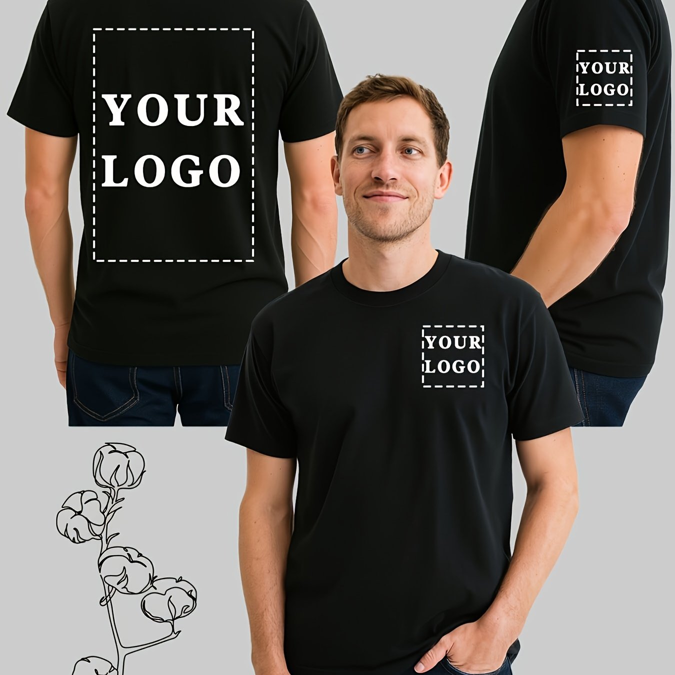 2pcs Set Men's T-shirt Cotton Short Sleeve T-shirt, Customizable 3-area Print (chest, Sleeve, Back), Personalized Printing Of Text, Photos, Logos, Diy Short Sleeve Summer Clothing