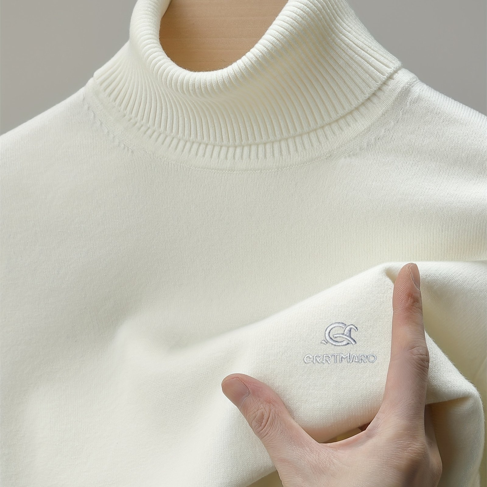 Image of Crrtmarao Embroidered Men's Thick Sweater Fashion Semi-high Collar Knitwear Winter Pullover Knitted Base Shirt Middle-aged Warm Sweater Top Mu Yuanxiang