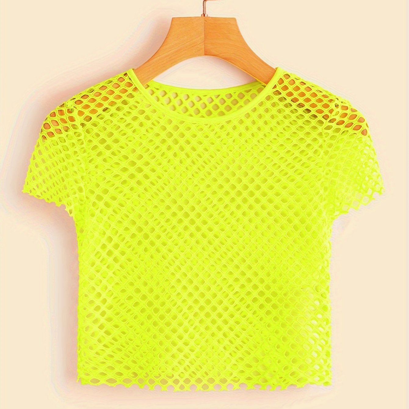 E-shop Y2K Einfarbig Kurzes Mesh Hollow T-Shirt Damen Frühling Sommer Dünn Amerikanische Mode Trendy Lässiges Individuelles Oberteil
