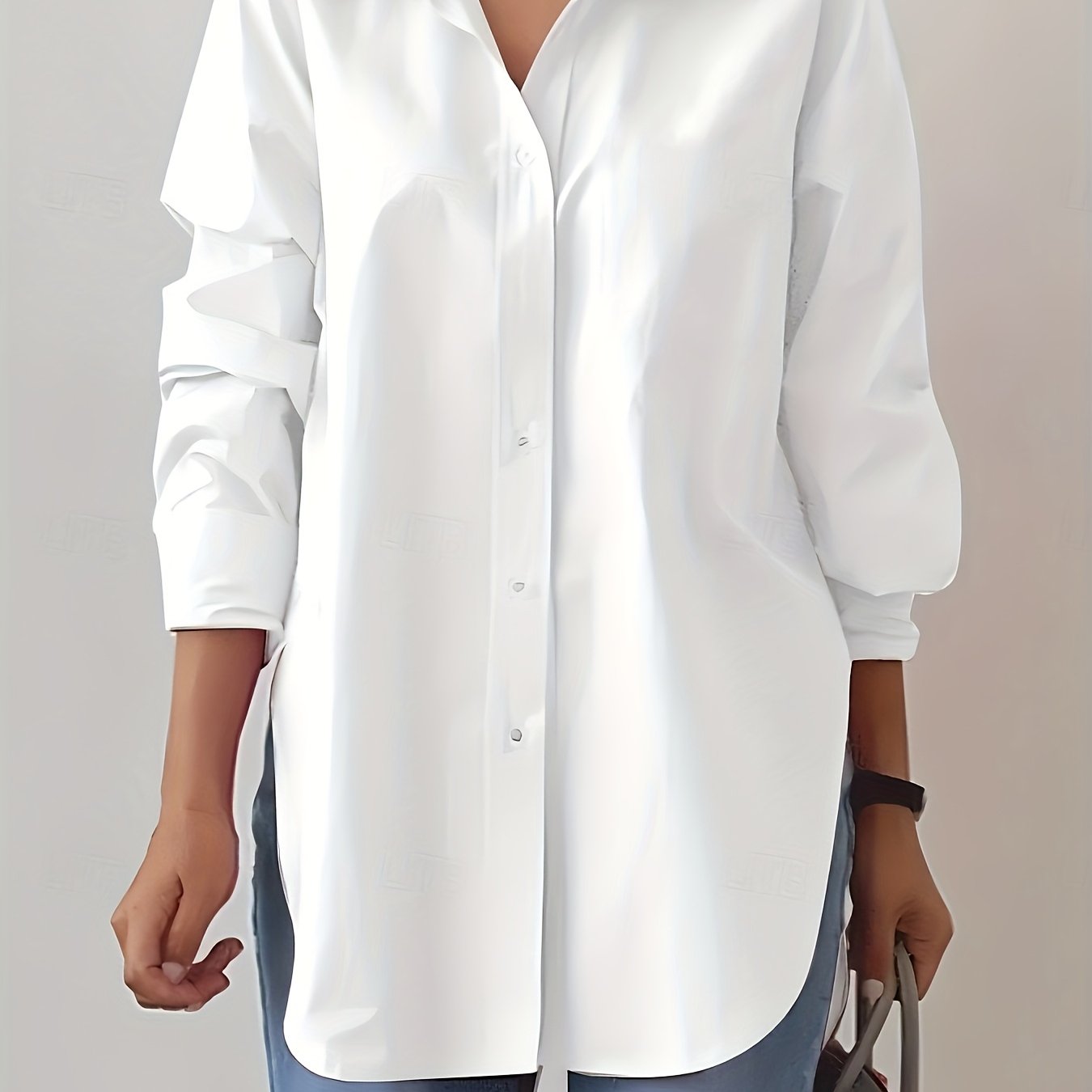 TEMU Women's Regular Lapel Solid Color Button-up Fashion Casual Long Sleeve Shirt Top For Spring And Autumn