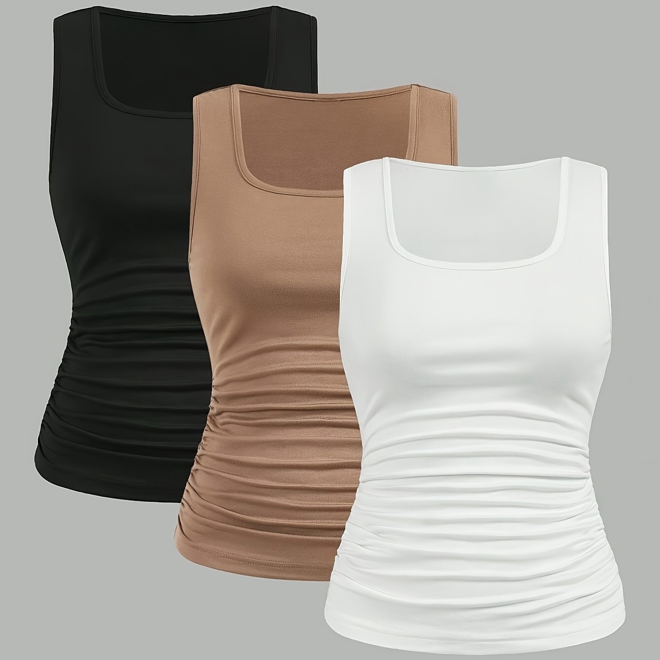 Image of Set Of 3 Women's Fitted Solid Tops 365t-111