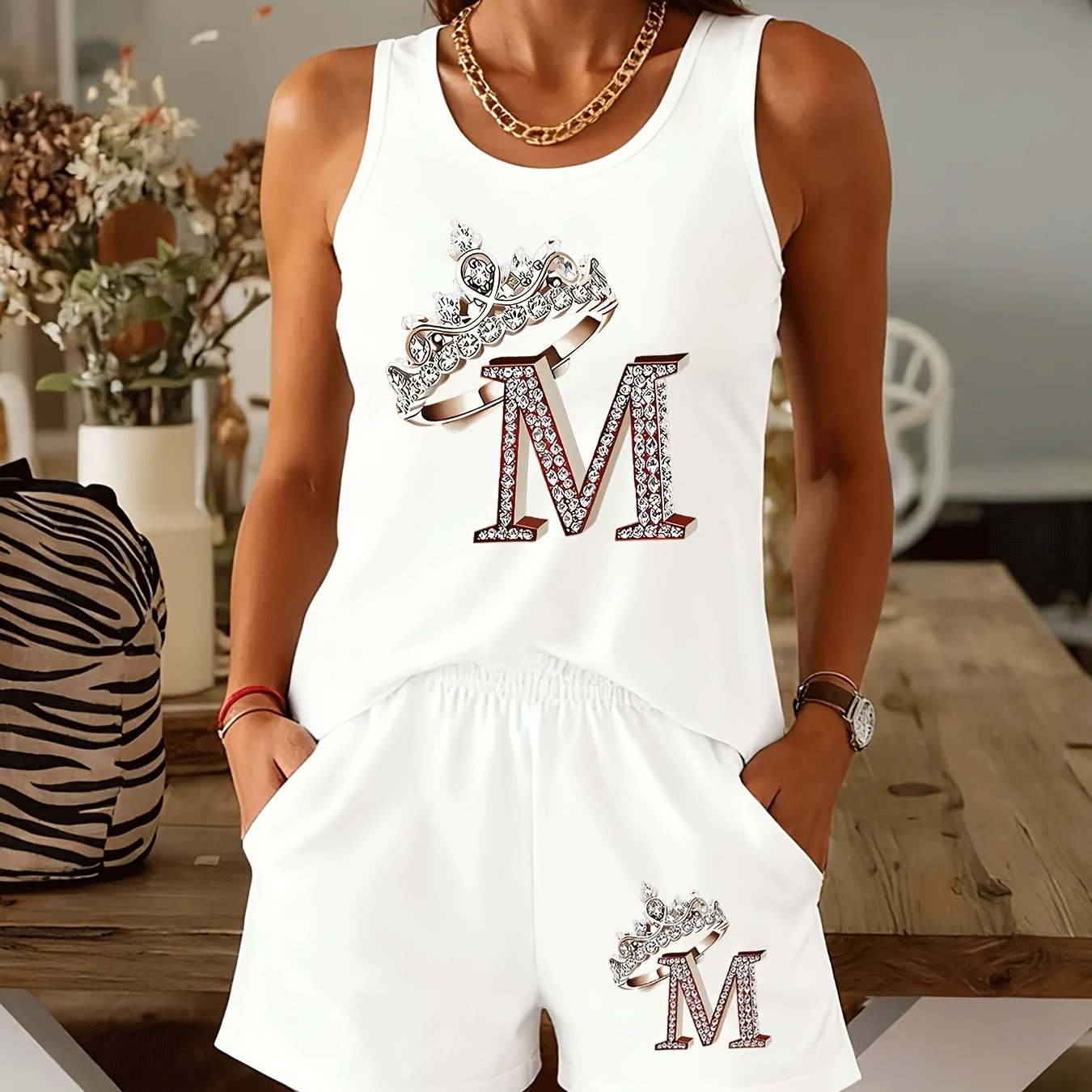TEMU A Two-piece Set Featuring A With M, In Multiple Colors. This Sleeveless Summer Outfit Includes Shorts And Is Perfect For Wear, And Style For
