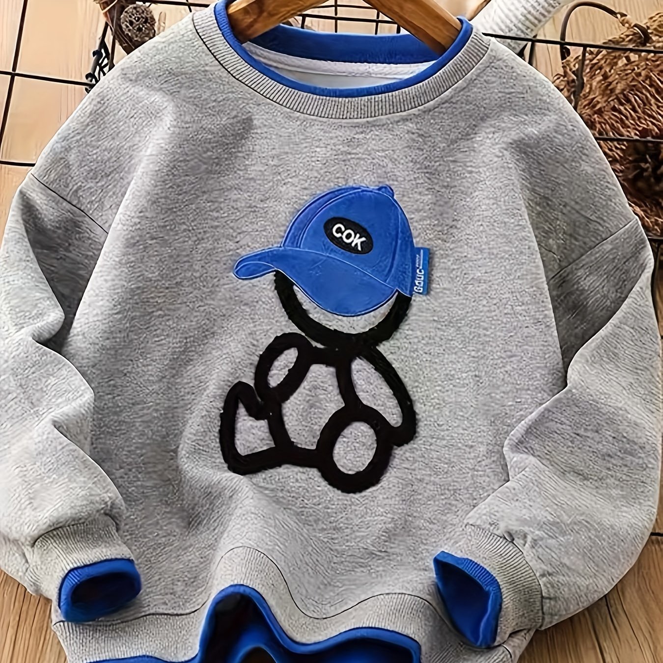 Boys' Trendy Crewneck Sweatshirt With A 2-in-1 Look Design, Embroidery , And A Flattering Regular