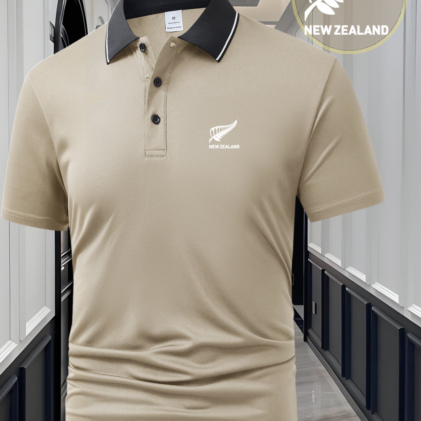 TEMU Men's Moisture-wicking Shirt With New Zealand Letter Print, Versatile Short-sleeve Quick-dry Shirt, Suitable For Business And Casual Wear,