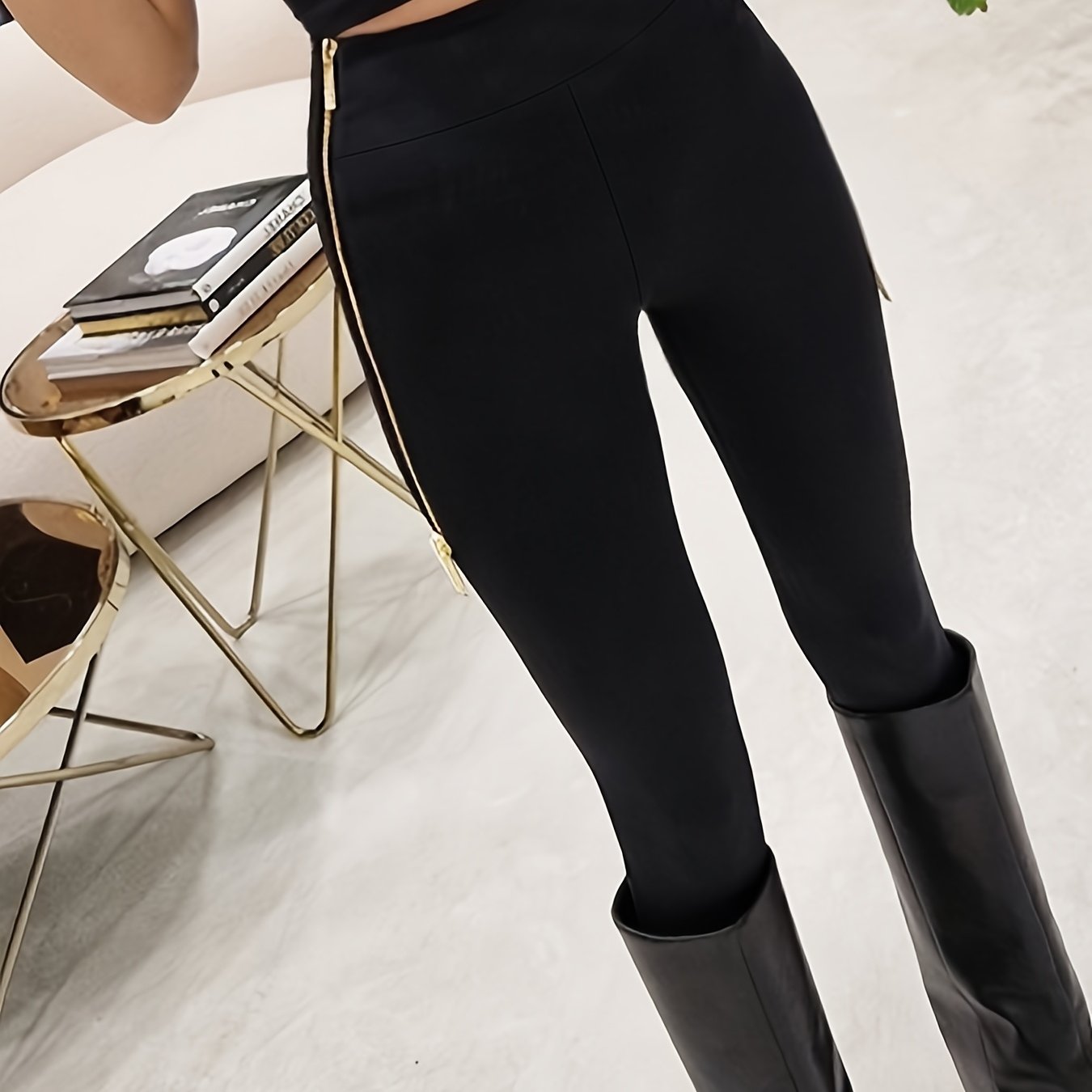 Image of Fashionable Casual Slim-fit Pants With Side Zippers, New . Elegant Trousers Suitable For Daily Wear, High Elasticity