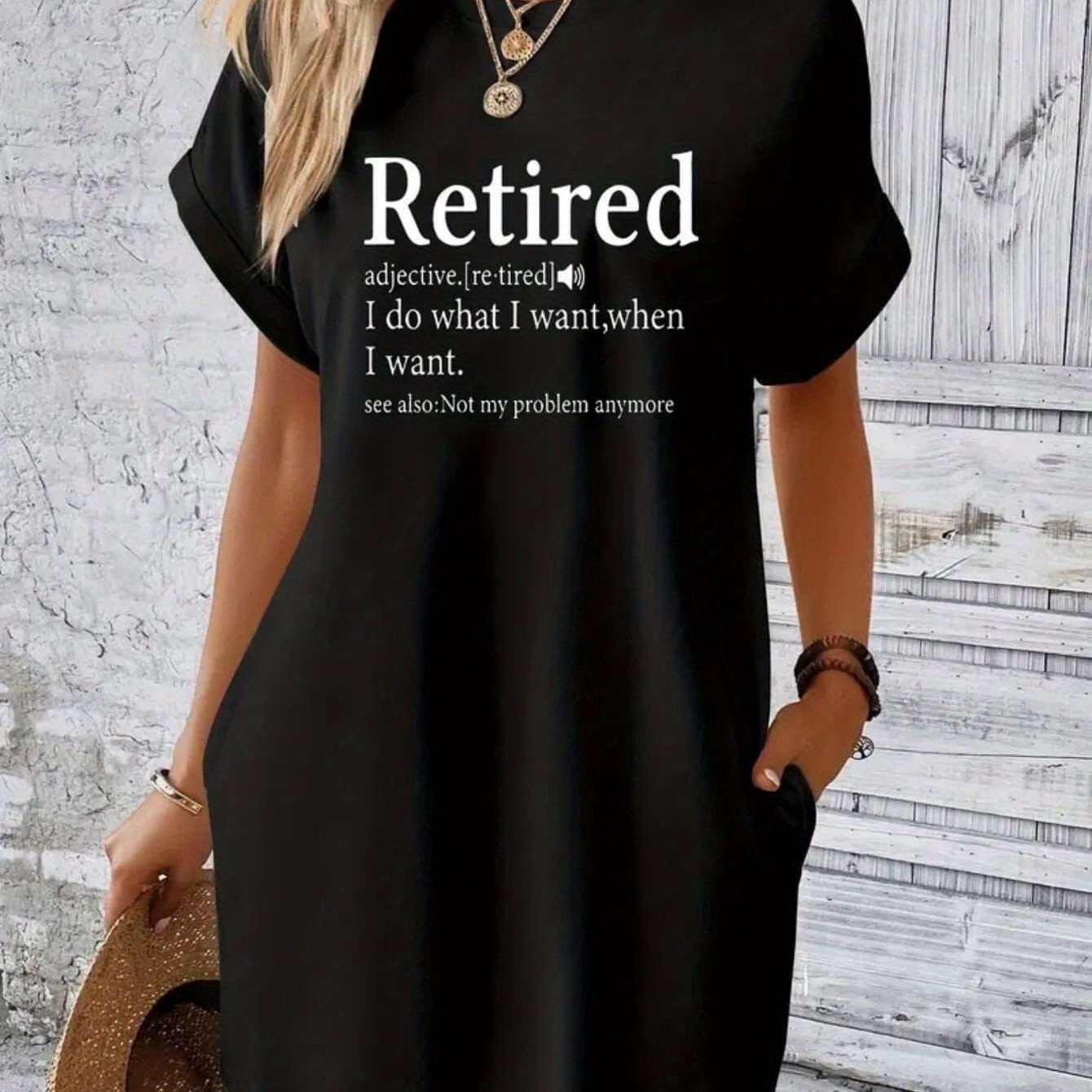 TEMU Printed T-shirt Dress, Short-sleeved Round-neck Casual Overseas Heat Transfer Printed Dress, Suitable For Summer And Spring, Women's Clothing