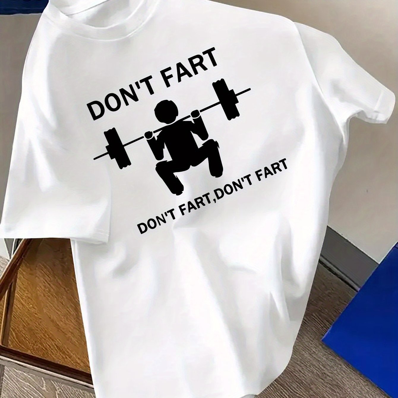 TEMU Men's Funny "no Farting" Gym Humor Print T-shirt - Casual Short Sleeve Round Neck Tee Suitable For Outdoor & Casual Wear - Funny Diet & Workout