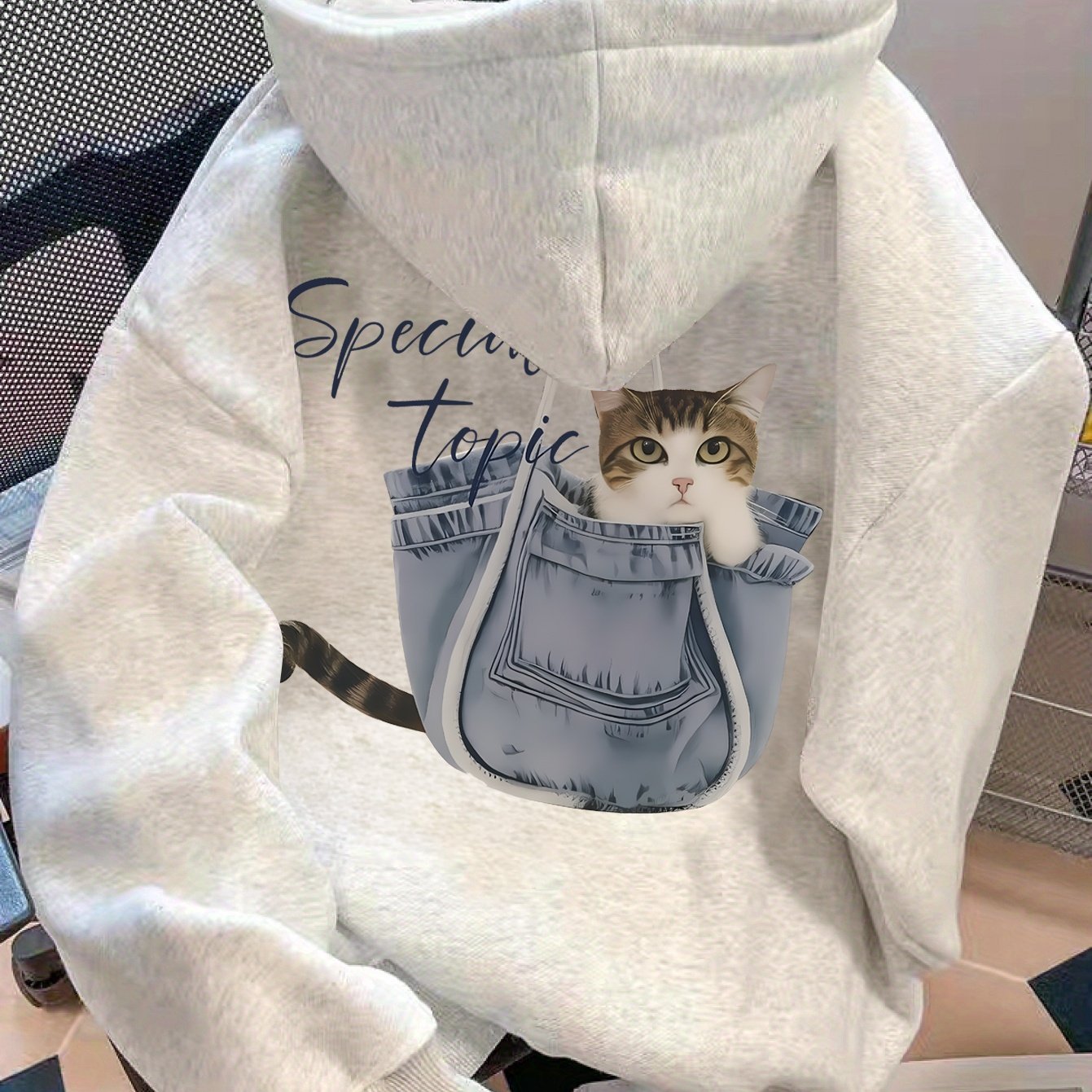 TEMU Sweat à capuche en à manches longues pour femme et homme, imprimé "Cat Letter" et " Fun", coupe , tendance , style couple, automne-hiver, haut à
